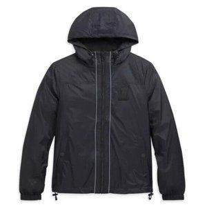Harley Davidson Womens Full Zip Hooded Windbreaker Jacket Black Sz Md 98…